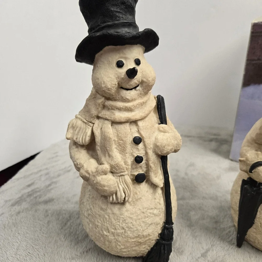 Holiday by Kirklands Snowman Figurine Trio Set Cream Black Resin Winter Decor